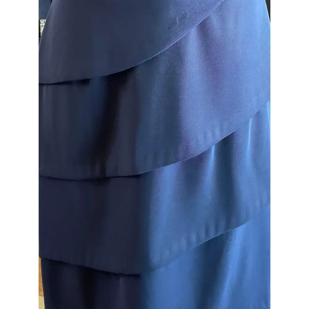 Connected Apparel Womens Dress Ivory Lace, Blue Tiered Bottom Size 6